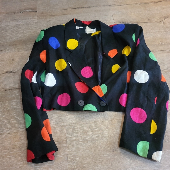 Pinstripes Petites Vintage 80's Polka Dot Cropped Black Jacket Size 6 - Picture 1 of 7